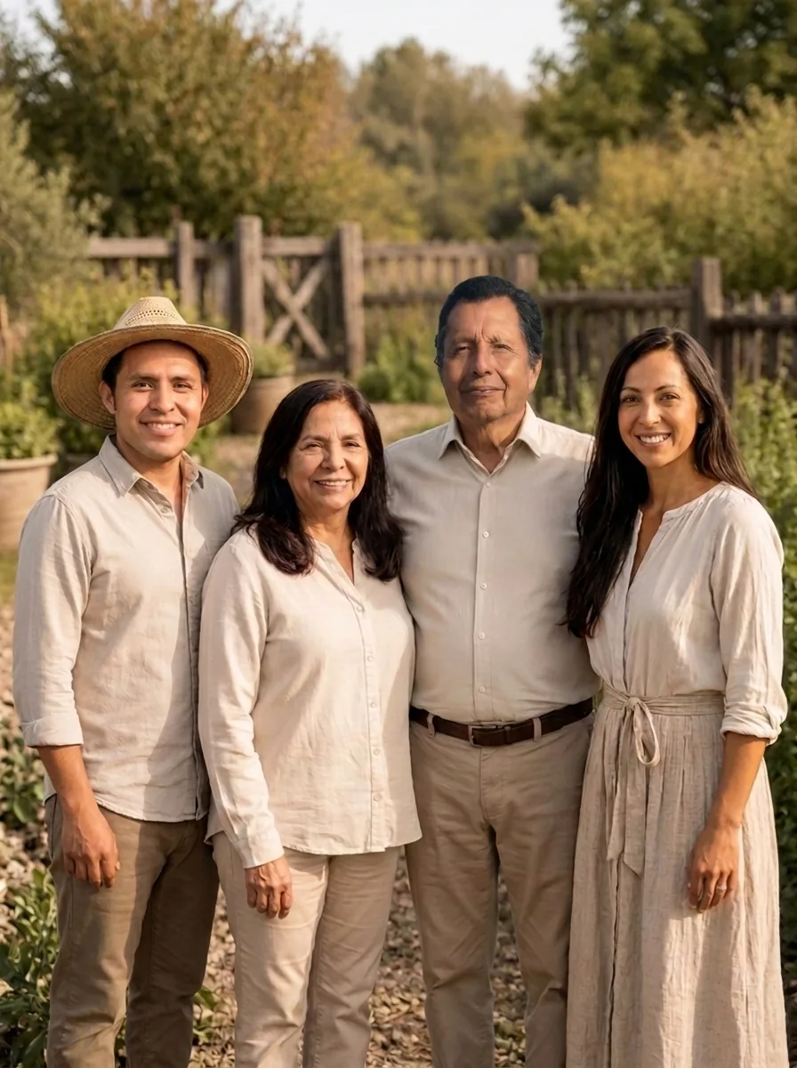 The Llerena family together in the garden of the finca in Bétera