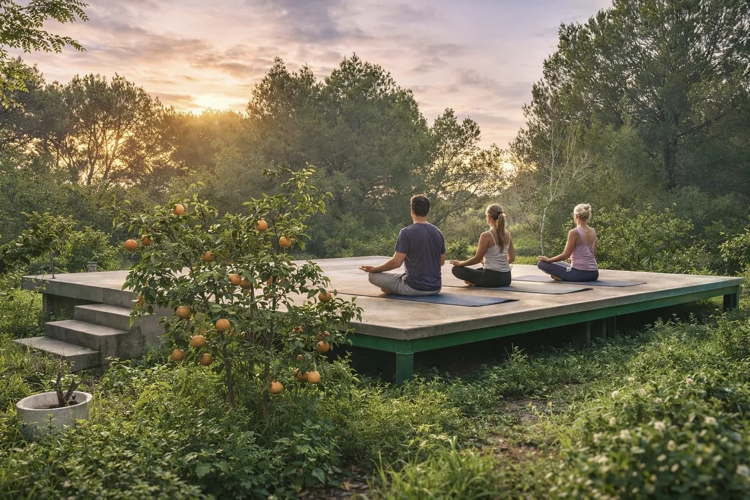 Sunset yoga on the finca during an EkkoRelax retreat
